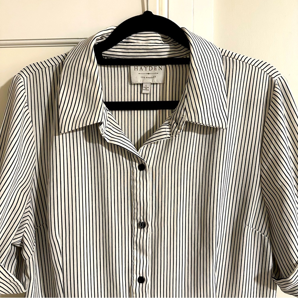 Black and white striped shirt dress